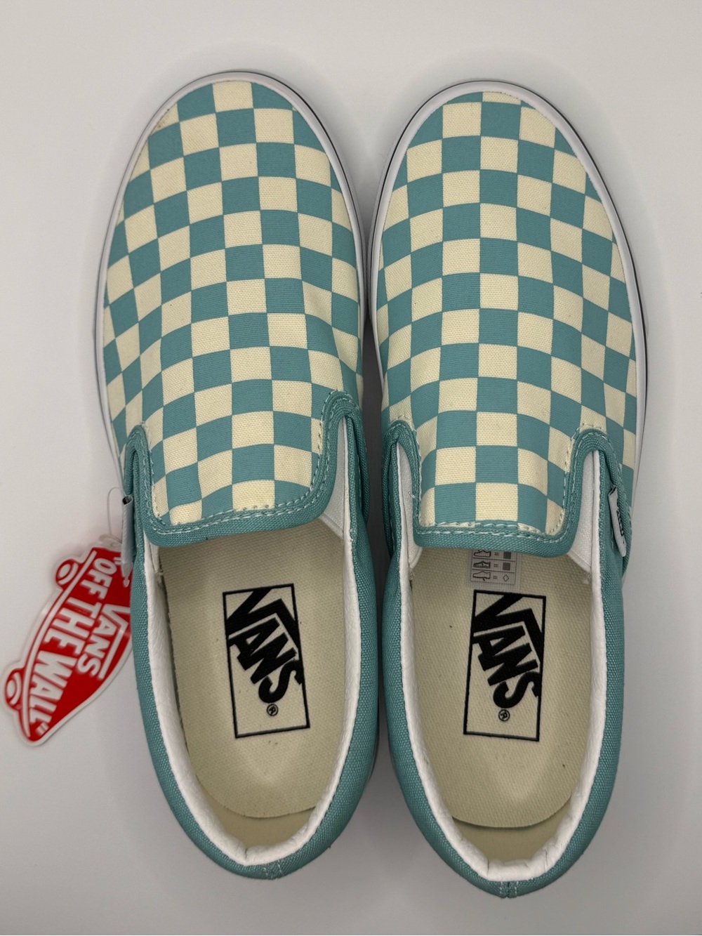Vans Slip-On Checkerboard in Aqua Haze and Cream NEW - Picture 2 of 6
